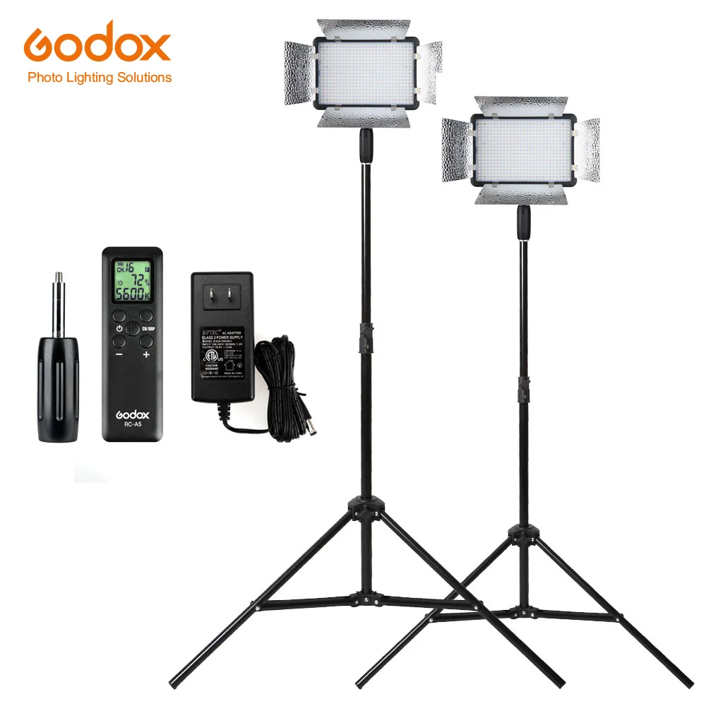 

Бесплатная идентификация, 2X Godox светодиодный 500LRC 3300-5600K светильник с отражателями + 200 см комплект осветительных стойки