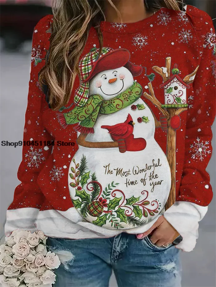 

Christmas Series Print Funny Women Sweatshirts Oversized Raglan Long Sleeve Harajuku Ladies Top Patchwork O-Neck Autumn Pullover