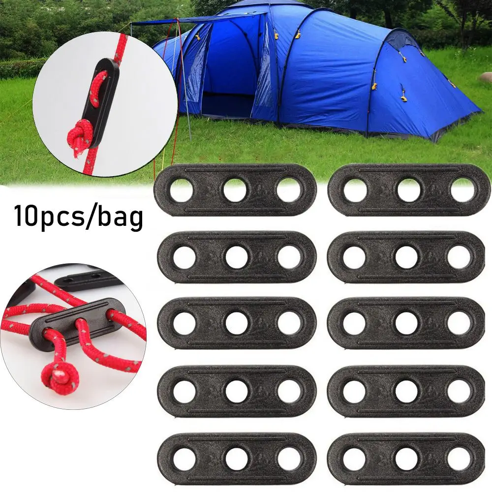 

10pcs Black Anti-slip Awning Wigwam Adjust 3 Holes Rope Fastener Wind Ropes Buckle Tightening Hook Tensioner Lock