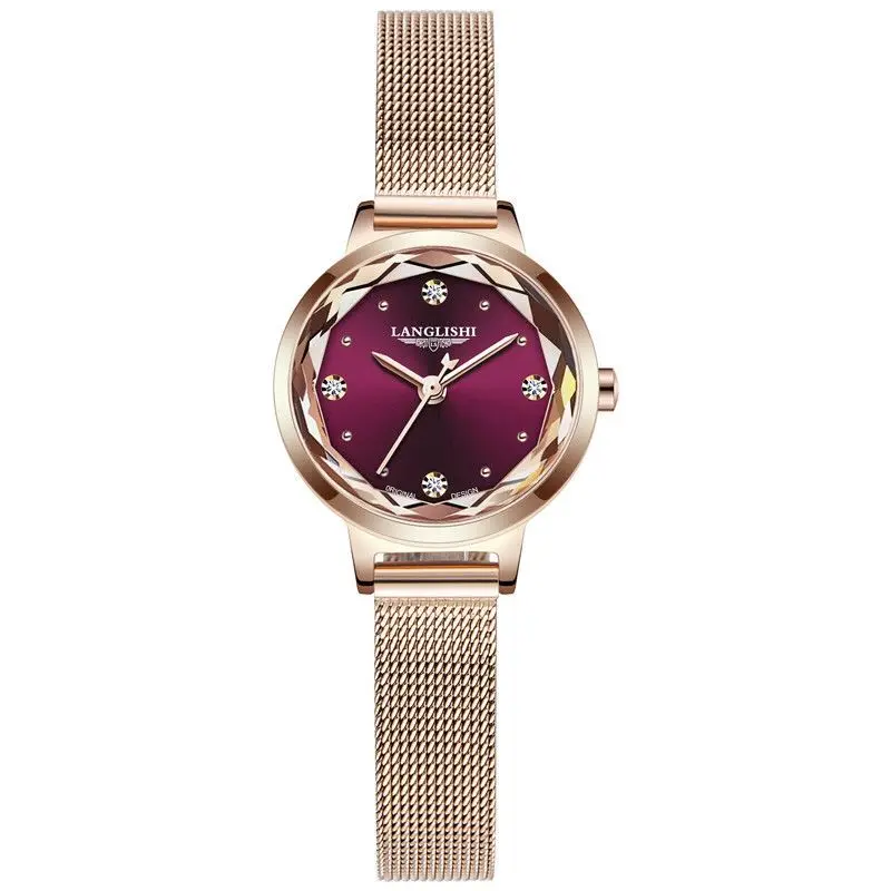 Japan Quartz Movement High Quality LANGLISHI Women Stainless Steel Mesh Rose Gold Waterproof Ladies Watch Simple Watches