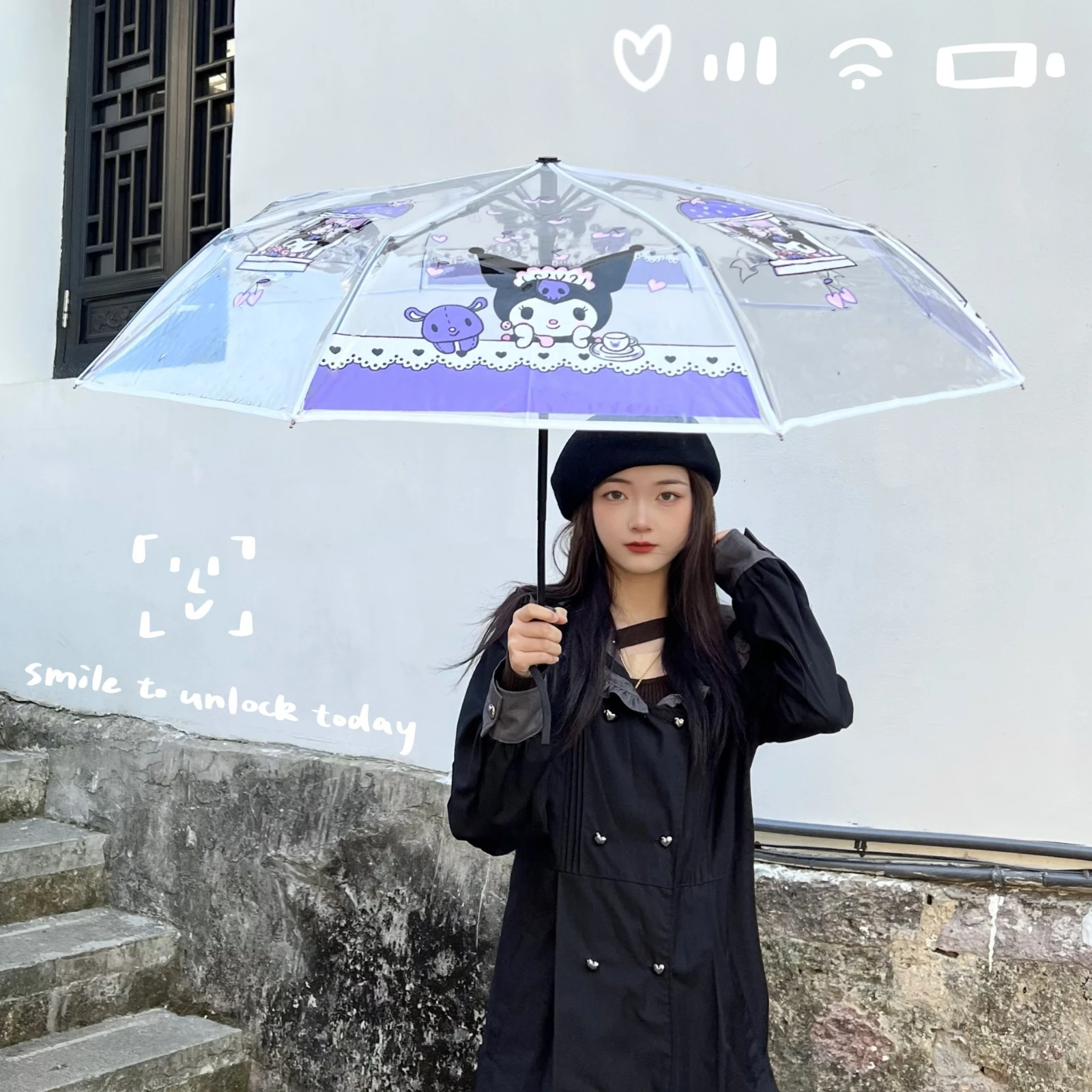 New Cartoon Transparent Automatic Umbrella Fashionable Anime Character Creative Waterproof Womens |