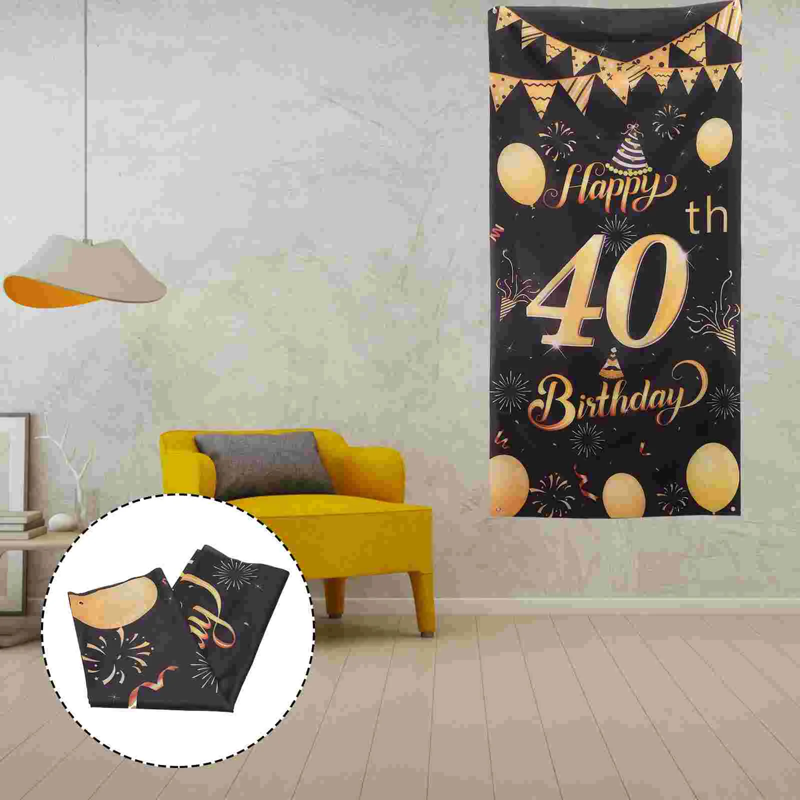 

Birthday 40Th Party Banner Backdrop Background Happy Supplies Poster Sign Photography Vertical Photo Booth Bday Anniversary