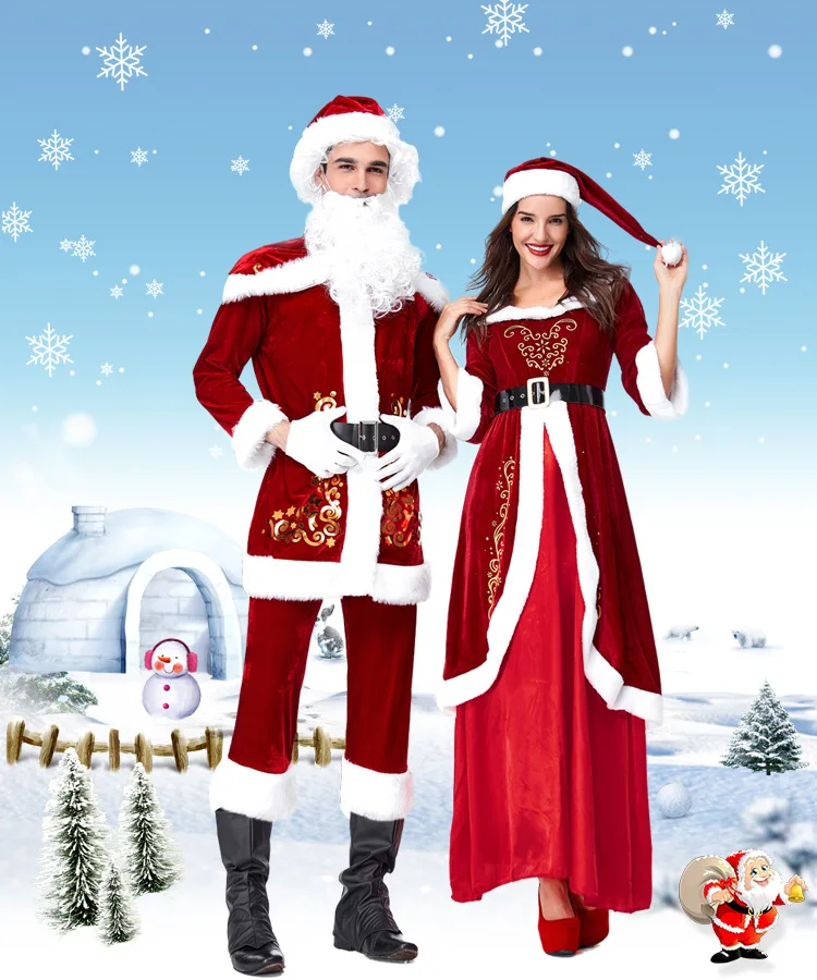 

Полный комплект рождественских костюмов Санта-Клаус для взрослых Красная рождественская одежда костюм Санта-Клауса роскошный костюм с белой бородой
