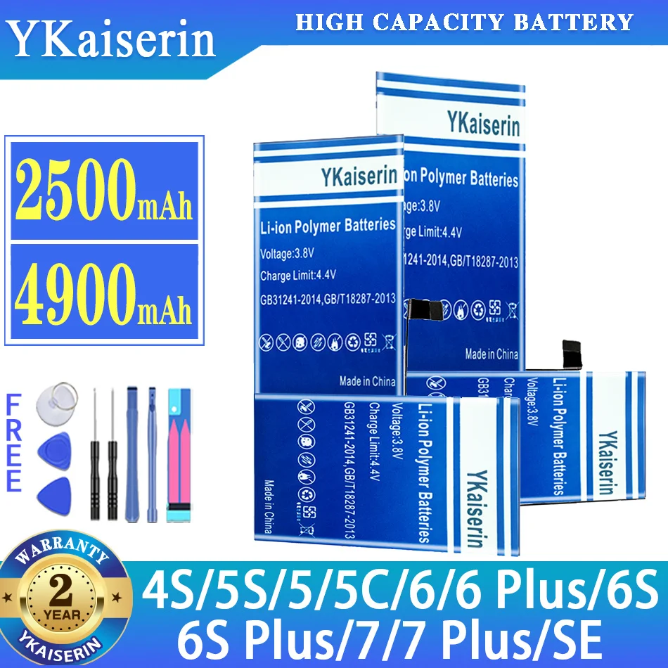 YKaiserin batteria di alta qualità per iPhone 4S 5S 5 5C 6 6 + 6S 6S + 7 7 + SE batteria + strumenti gratuiti