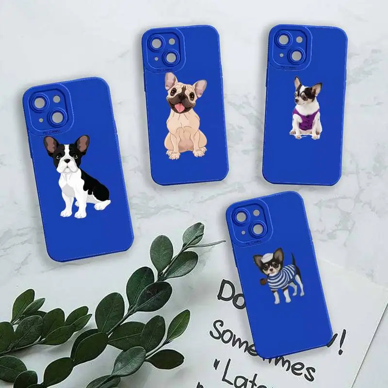 

Chihuahua bulldog cute cartoon dog Phone Case For iPhone 13 12 11 Pro MAX Mini X XS XR 7 8 Plus Liquid Silicone Klein Blue