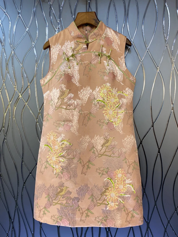

Red RoosaRosee Lovely Print Luxury Sequins Sleeveless Jacquard Slim Mini Dress Women Designer Summer 2022 Vestidos Robe Femme