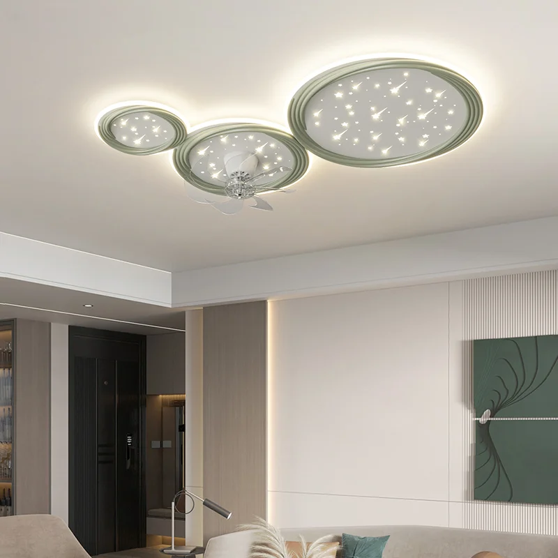 

Pendant Lights Dimming Simple Green White Fan New Modern LED Chandelier Living Dining Room Bedroom Hall Bar Lamp Indoor Lighting