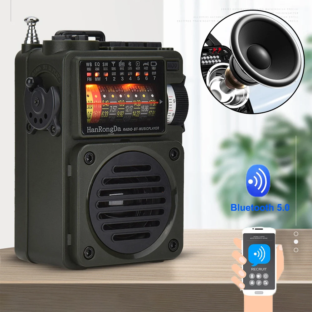 Новинка 2022 Портативный радиоприемник музыкальный плеер FM/MW/SW/WB Bluetooth-динамик