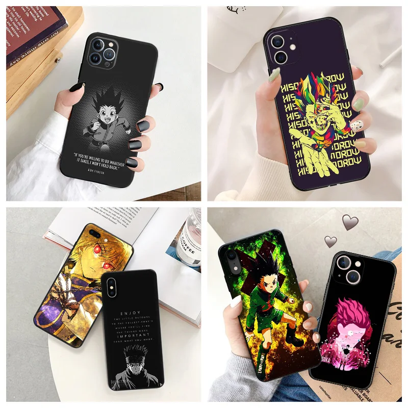 

Black Matte Anti-Drop Phone Case For iPhone 14 12 13 Pro Max 11 Mini 7 8 6s Plus XS X XR SE Luxury Cartoon Hunter X Hunter Cover