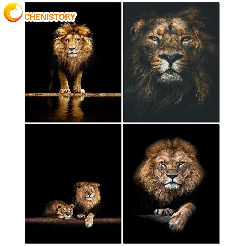 

CHENISTORY 60x75cm Paint By Numbers Kits Frameless DIY Lion Oil Painting By Numbers On Canvas Digital Hand Painting Decor Wall