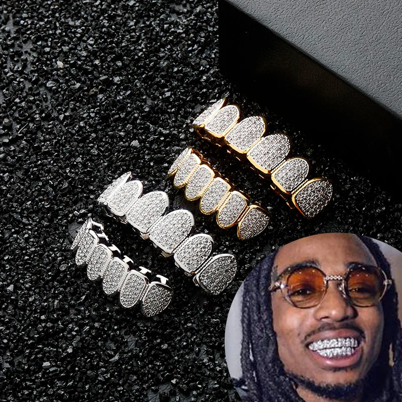 

Gold Silver-Plated Hip Hop Teeth Grillz All Iced Out Zircon Micro Paved Men Women Top and Bottom Grill Set Body Jewelry Dropship