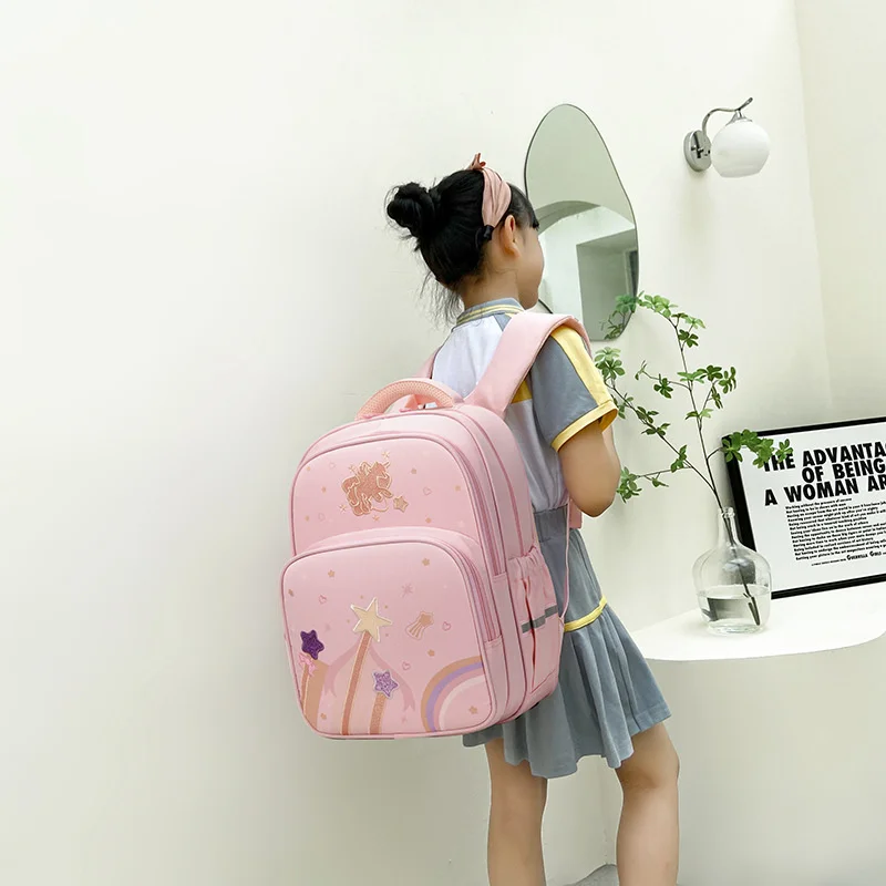 Embroidery Unicorn Girls Backpack Zipper Waterproof Kids Primary Schoolbag Large Capacity Cartoon Children Backpack