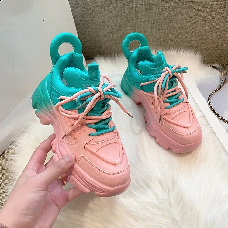 

2022 Spring Women's Sneakers Lace Up Fashion Sugar Sneakers Shoes Comfortable Casual Colorblock Ladies Vulcanized Shoes