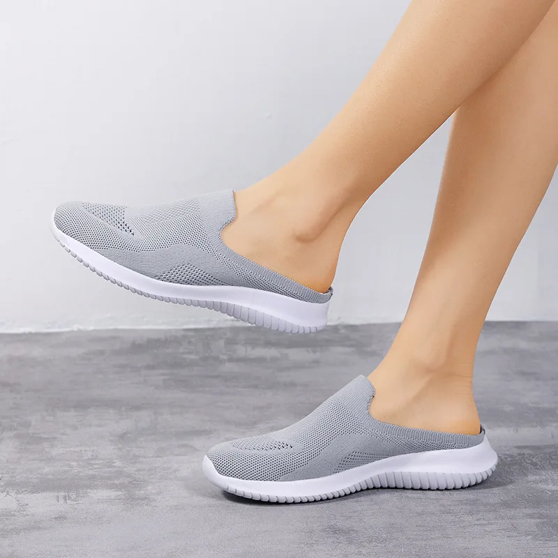 Women Slipper Spring Autumn Solid Color Elastic Fabric Mules Comfortable Soft Bottom Flat Shoe Slip-on Mother Morning Walk Shoes