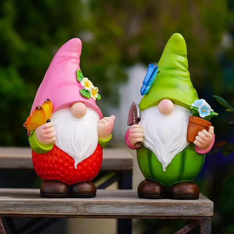 

Resin Solar Gnomes Sculpture Strawberry And Watermelon Themed Dwarf Statues For Yard Lawn Tabletop Desktop Garden Decoration