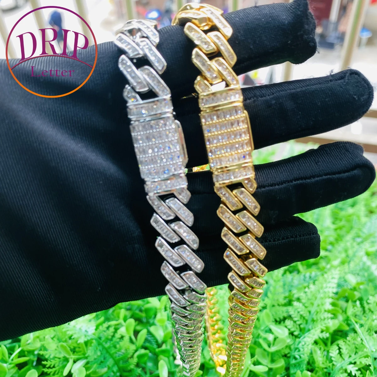 Drip Letter Miami Cuban Link Chain for Men Necklace Baguette Charms Solid Back Rock Street Hip Hop Fashion Jewelry Gold Plated