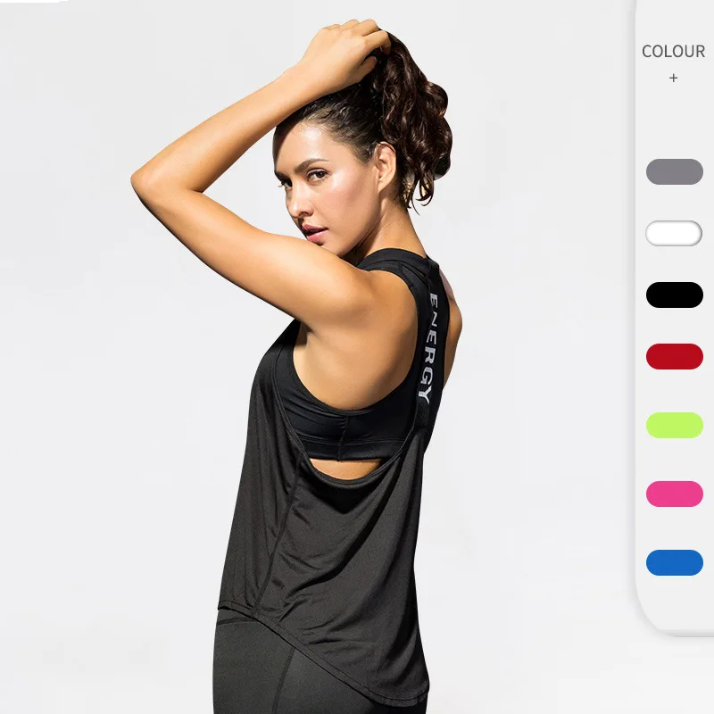 

Quality 15% spandex Fitness Sports Yoga Shirt Quickly Dry Sleeveless Running Vest Workout Crop Top Female T-shirt