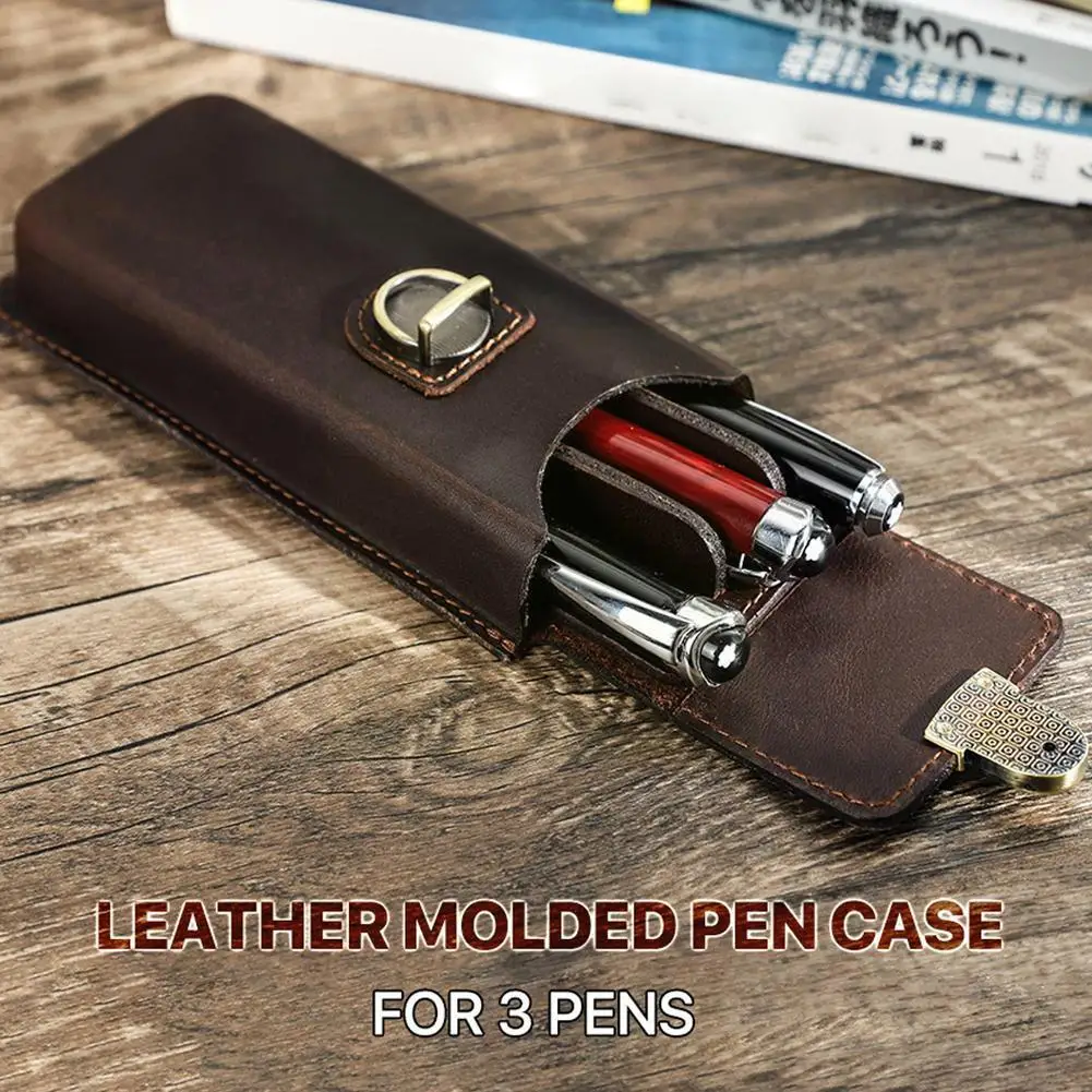 

Genuine Leather Pen Case With Remove Pen Tray Portable Pencilcase Pouch School Supplies Stationery Holder Pen Office C6Z9