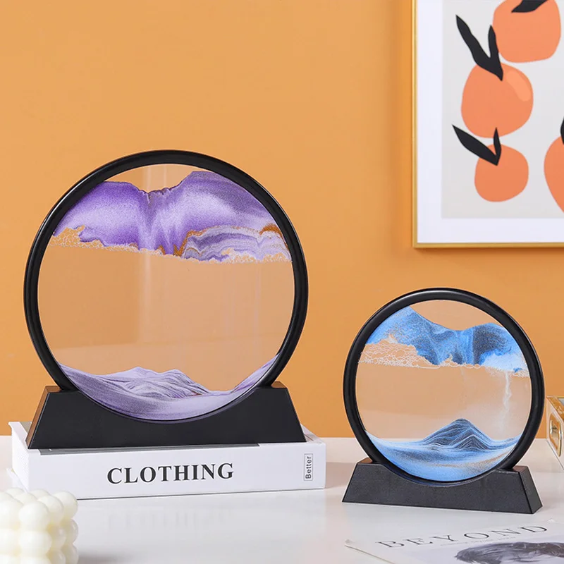 

Moving Sand Art Display Flowing Sand Frame Morden Picture Round Glass 3D Deep Sea Sandscape In Motion Stand Home Decor 7/12inch