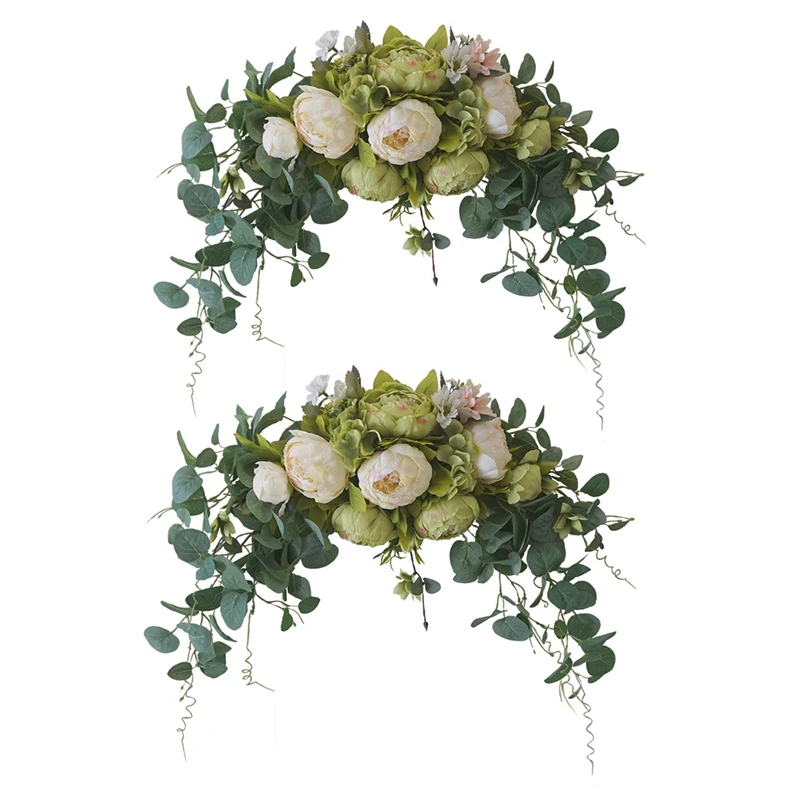 

2 шт. Цветочная подвеска, цветочные пионы и листья эвкалипта, подвеска для входной двери, для свадьбы, декор для стен и окна