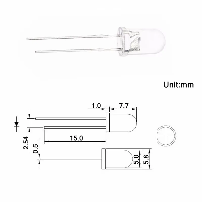 100 шт. 5 мм белый светодиод 3 0 В 20 мА DIP-2 круглая головка прозрачные лампы для воды F5