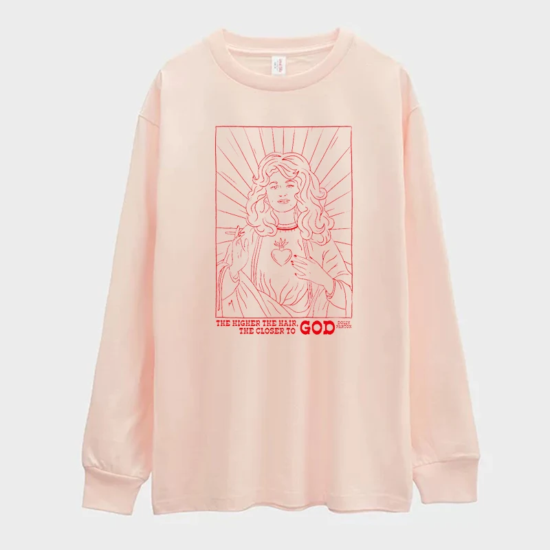 

New Arrival Vintage Style Virgin Mary Printing Women Long Sleeve T shirts Autumn Street Fashion Outfits Loose Cotton Heavy Shirt