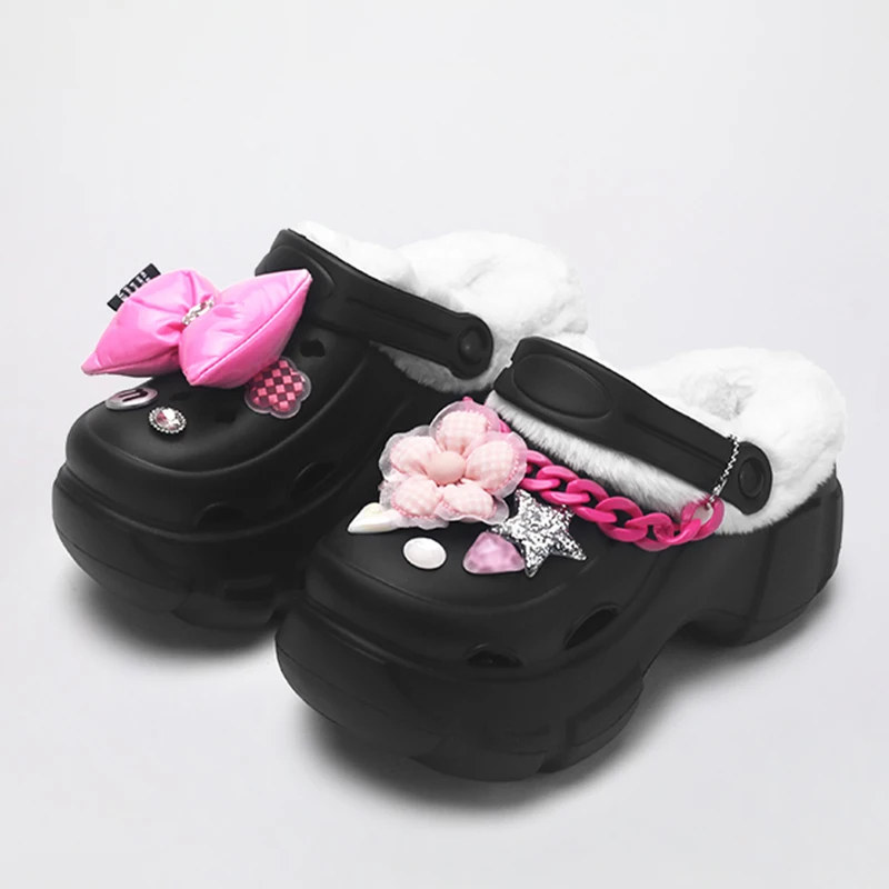 

Сандалии женские зимние на платформе, теплые босоножки с искусственным цветочным рисунком, нескользящая удобная обувь из ЭВА, размеры 34-41