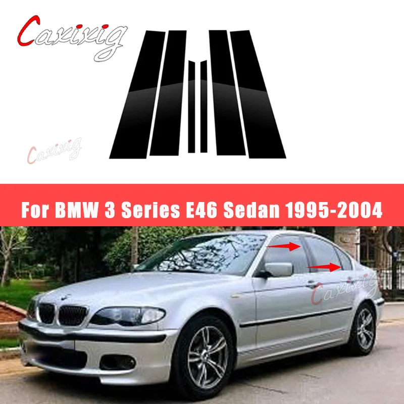 6 Buah Jendela Hitam Mengkilap Stiker Kolom BC Cocok для BMW 3 серии E46 седан 1995-2004