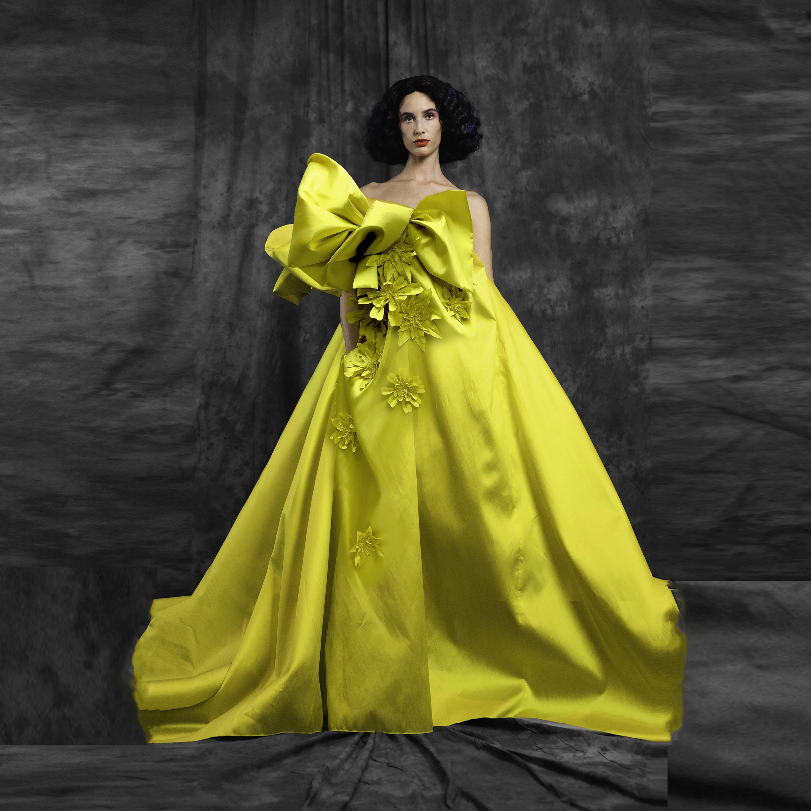 

Женское атласное вечернее платье, длинное плиссированное платье трапециевидной формы с цветочным принтом, лимонно-желтое платье для выпус...