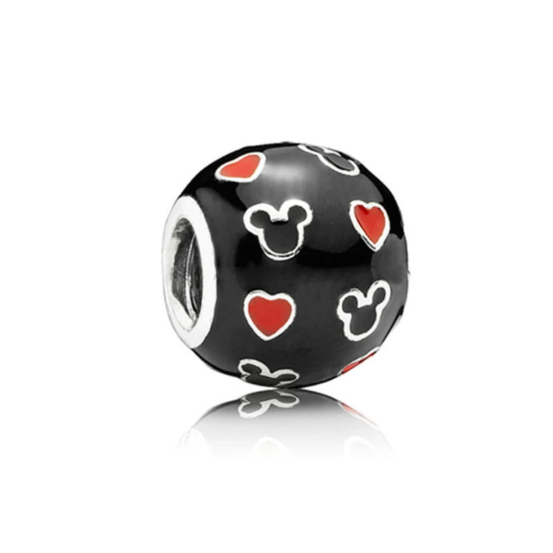 

Fit Original Pan Charms Bracelet Women Enamel Disney Red Enamel Heart Black Mickey Mouse Beads For Bijoux Making Love DIY Bangle