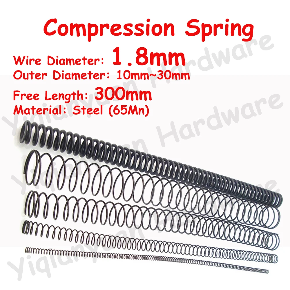 

2Pcs Wire Diameter φ1.8mm Spring Steel Compression Spring Free Length 300mm OD10mm~30mm Ultra-Long Pressure Rotor Return Spring