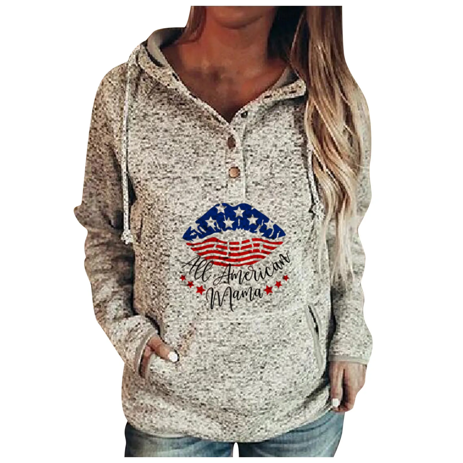 

With Pocket Sleeve Hoodies Tops Down Pullover Long Button Women's Sweatshirts Women's Knitted Hoodies Women Long Sleeve Hoodie