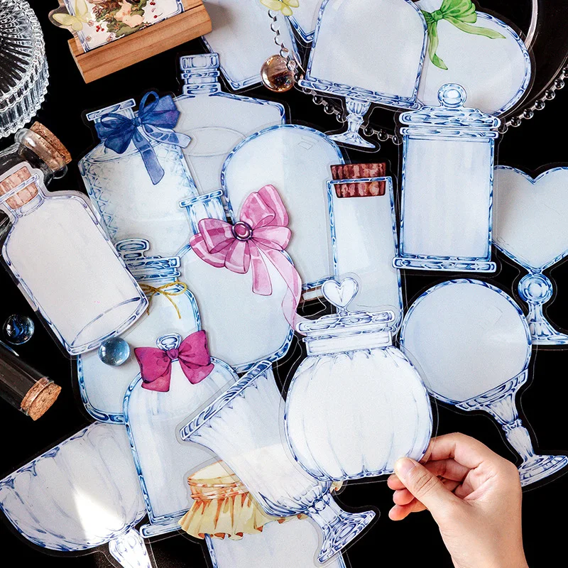 

10pcs Aesth Bottle Glass Dreamland Stickers Junk Journal Transparent PET DIY Stationery Scrapbooking Materials Scrapbooking