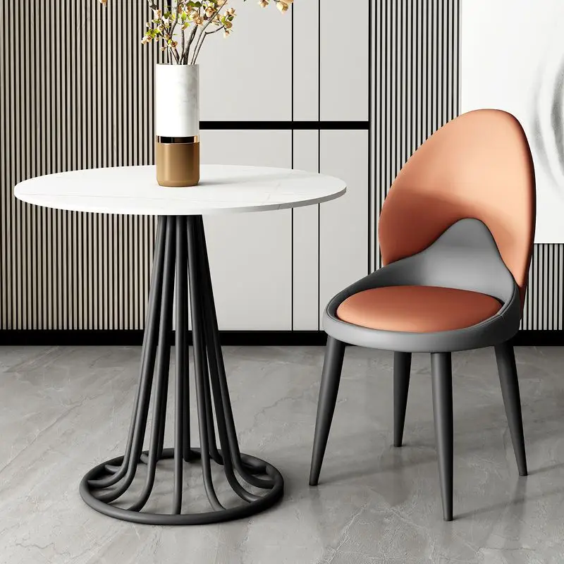 

Роскошный Современный дизайнерский кожаный обеденный стул для досуга, стол для переговоров, круглый стол, каменная тарелка, уличный стол для сада стул
