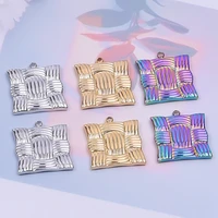 5pcs fashion jewelry making square pattern stainless steel charm goldsilver color pendant accessory diy craft necklace supplies
