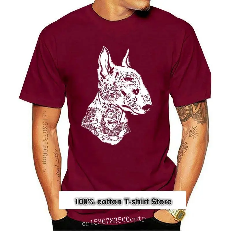 

Camiseta de manga corta para hombre, camiseta de tatuaje de Bull Terrier, chulas de hombre
