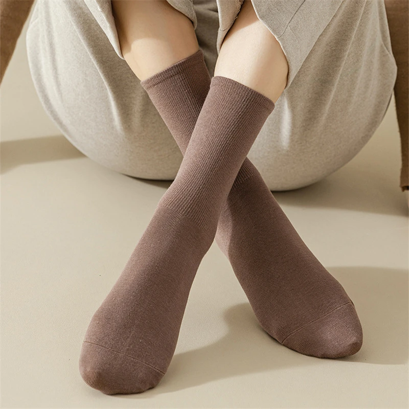 5 Pairs Women's Socks Long New Autumn Warm Casual Breathable Solid Color Cotton Socks For Girls High Quality Sports Socks Female