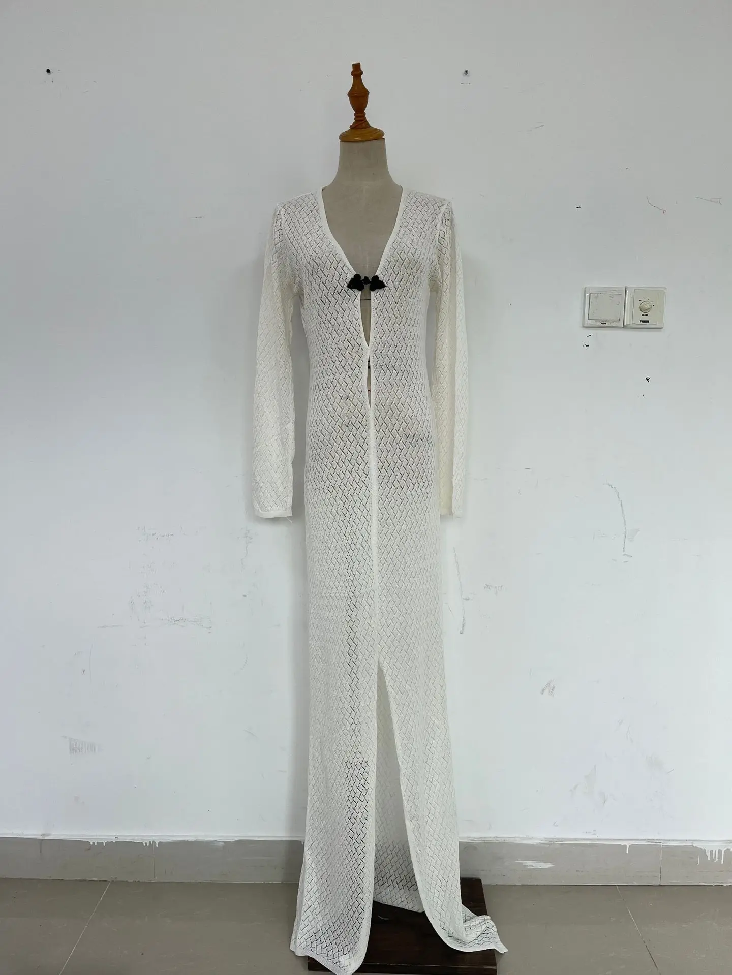 Ажурное Сексуальное Женское Платье макси с V-образным вырезом облегающее длинное