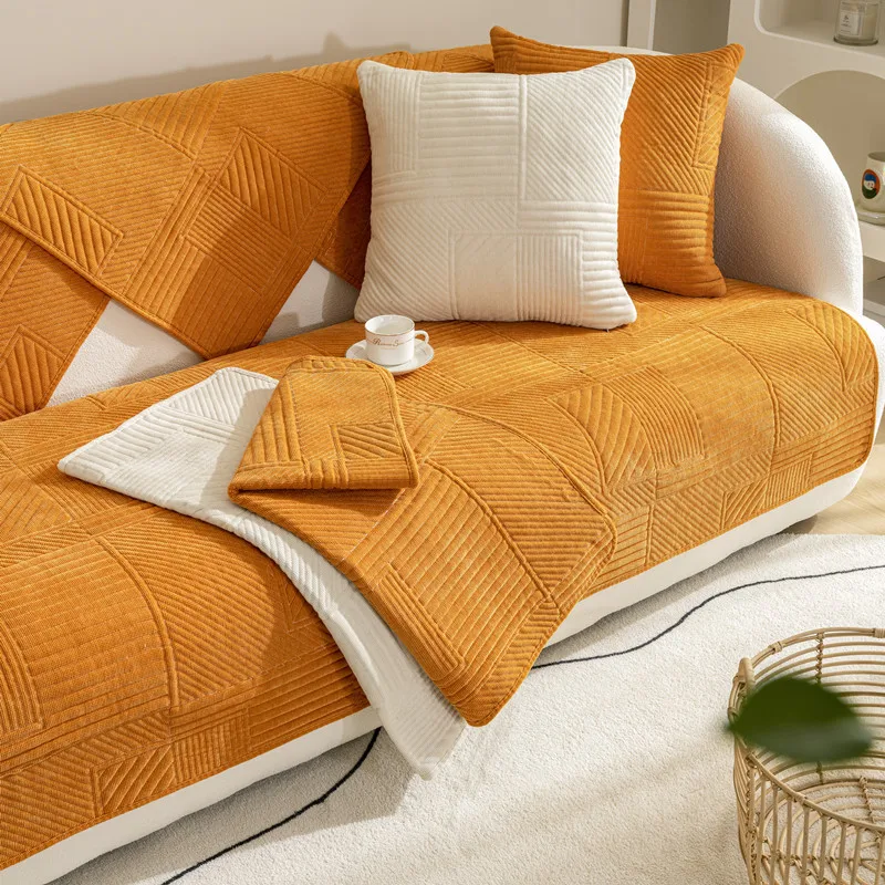 

Thicken Non-slip Sofa Seat Cover Nordic Style Couch Cushion Mat Solid Color Soft Sofa Towel ForHome Decoration Velvet Sofa Cover
