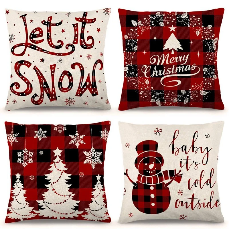

Pillow Covers Farmhouse Buffalo Plaid Pillow Covers Holiday Rustic Linen Pillow Case For Sofa Christmas Decorations