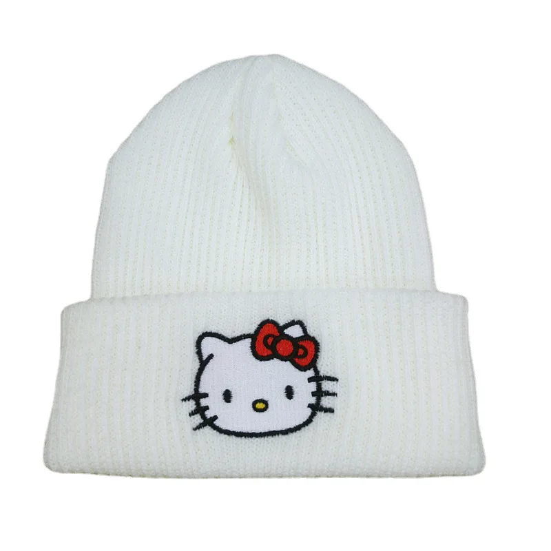 

New HelloKitty Hat Kawaii Sanrio Student Cartoon Winter Outdoor Warmth Plush Couple Pullover Knitted Hat Children's Gift