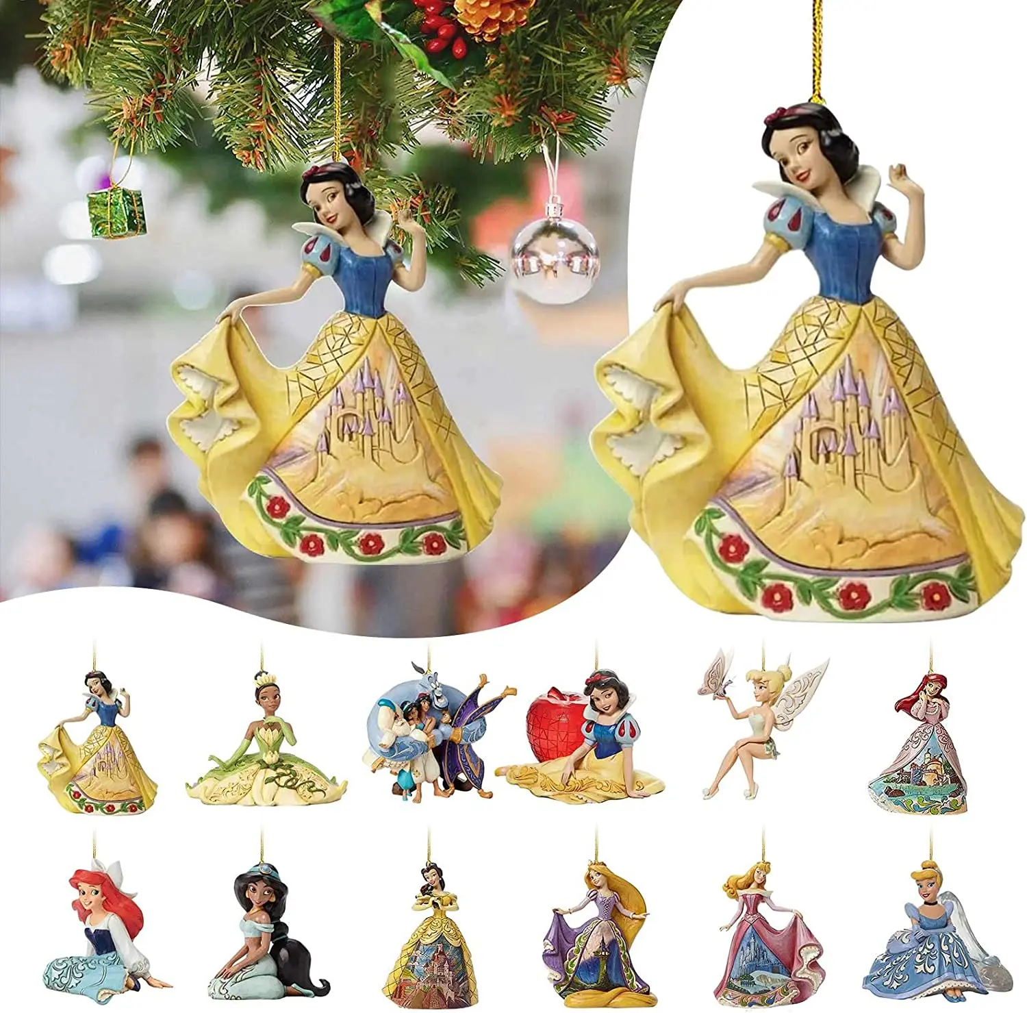 

Disney Princess Belle Snow White Jasmine Christmas украшения для рождественской елки кукла подвеска Подвеска Декор Детский подарок рождественские поделки