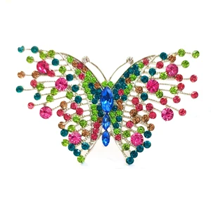 Gorgeous Multi Stones Art Deco Plumes & Tails Colorful Butterfly Brooches Pins Statement Insect Women Girl Wife Mother Jewelry