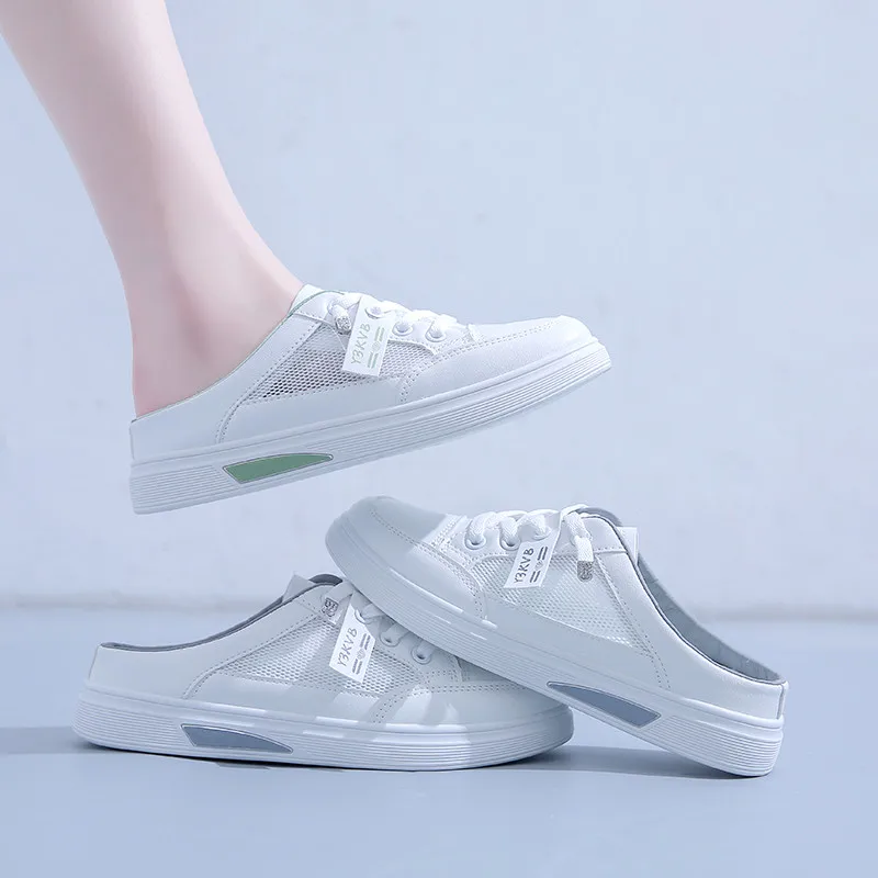 

Designer Shoes For Women Baotou Half Slippers Female Summer Wear Flats Casual Shoes Mesh Breathable Non-slip Sandals White Shoes