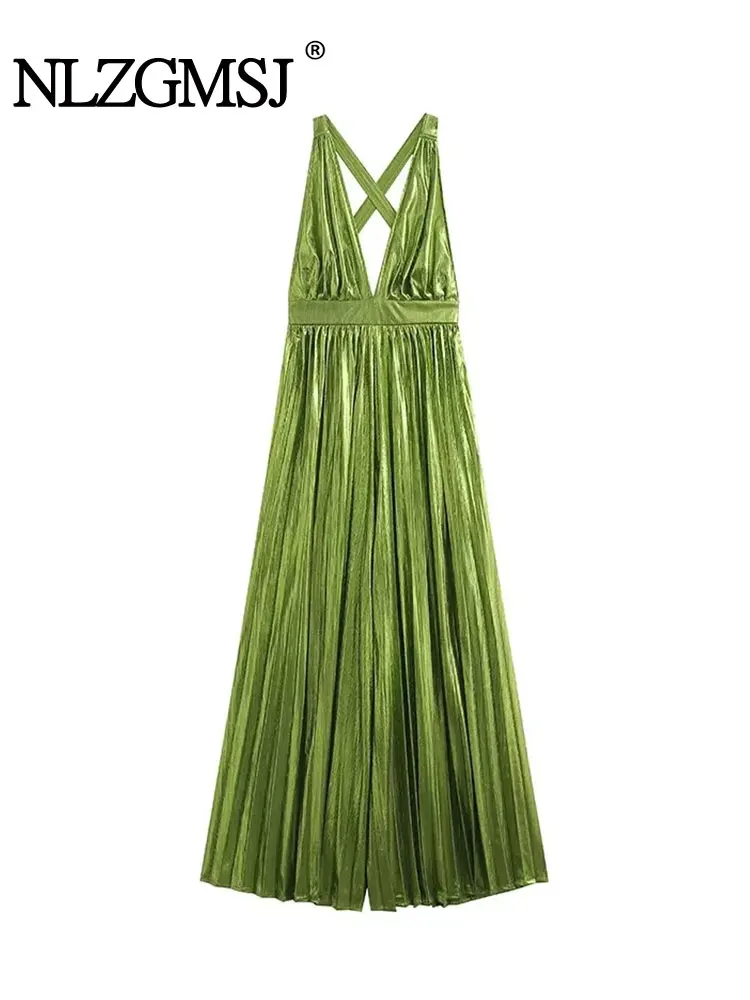 

Nlzgmsj TRAF Платье женское Плиссированное средней длины с открытой спиной