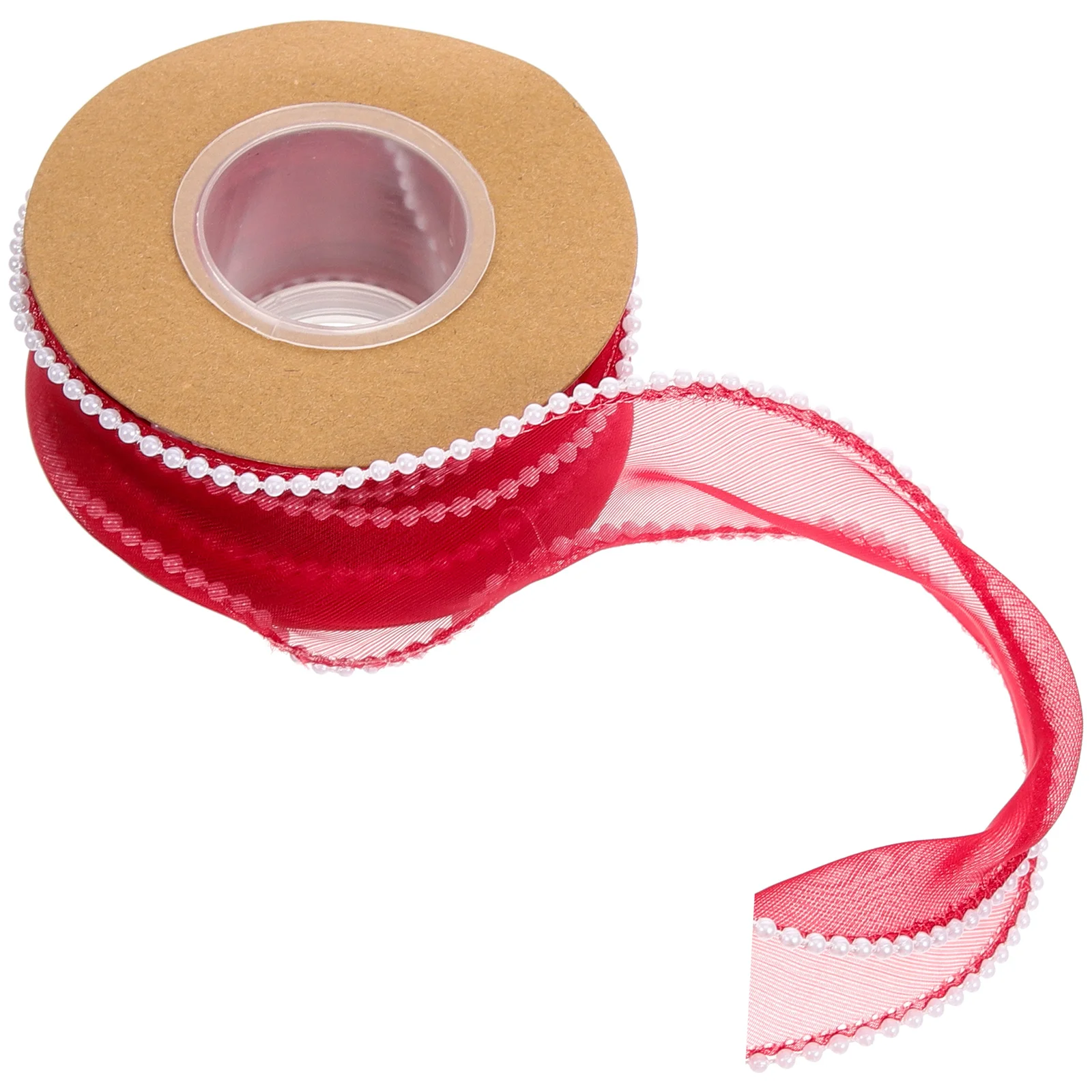 

1 Roll Craft Ribbon Wave Designed Wide Ribbon Wedding Wreath Decoration Ribbon With Small Pearls