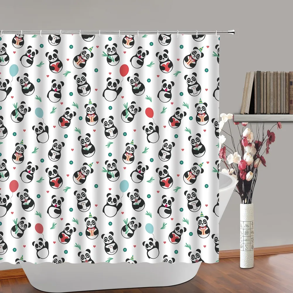 

Cartoon Panda Shower Curtain Cute Wild Animal Polyester Fabric Kids Home Bathroom Decor Curtains Bathtub Screen Sets With Hooks