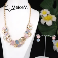 meicem fashion elegant womens necklace sets jewelry gold plated new designer geometric earrings female necklaces set for women