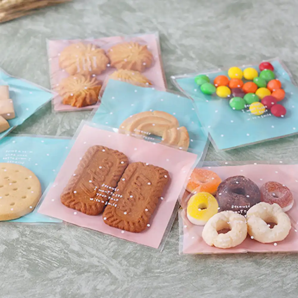 

100pcs Dots Snack Cookie Sealing Bag Self-Adhesive Baby Shower Birthday Party Candy Biscuit Packaging Gift Bag