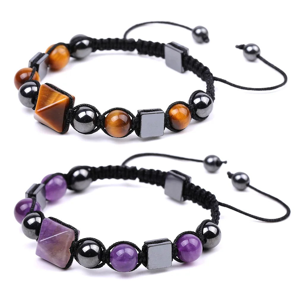 

Friendship Strands Crystal Pyramid Beads Bracelets for Women Men Reiki Positive Energy Healing Chakra Hematite Bangle Orgone